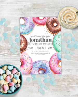 Donut Miss the Fun Birthday Party Invite Ages 1-90 | Digital Download ALW80