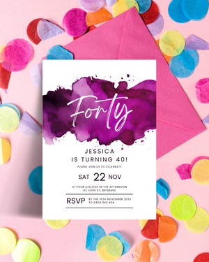 Purple & White Birthday Party Invite Ages 1-90 | Digital Download ALW27