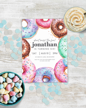 Donut Miss the Fun Birthday Party Invite Ages 1-90 | Digital Download ALW80