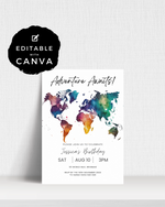 Adventure Awaits World Map Party Invite | Digital Download ALW88