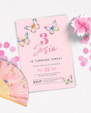 Butterfly Birthday Party Invite Ages 1-90 | Digital Download ALW97