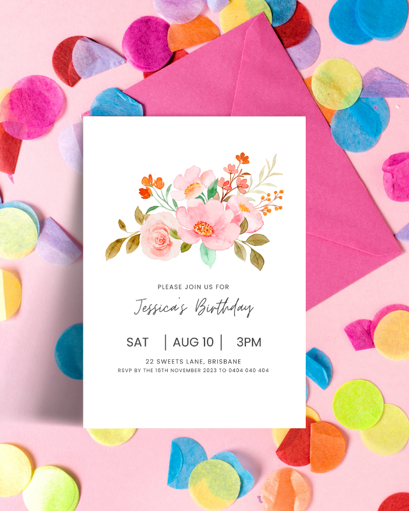 Floral Birthday Party Invite | Digital Download ALW18