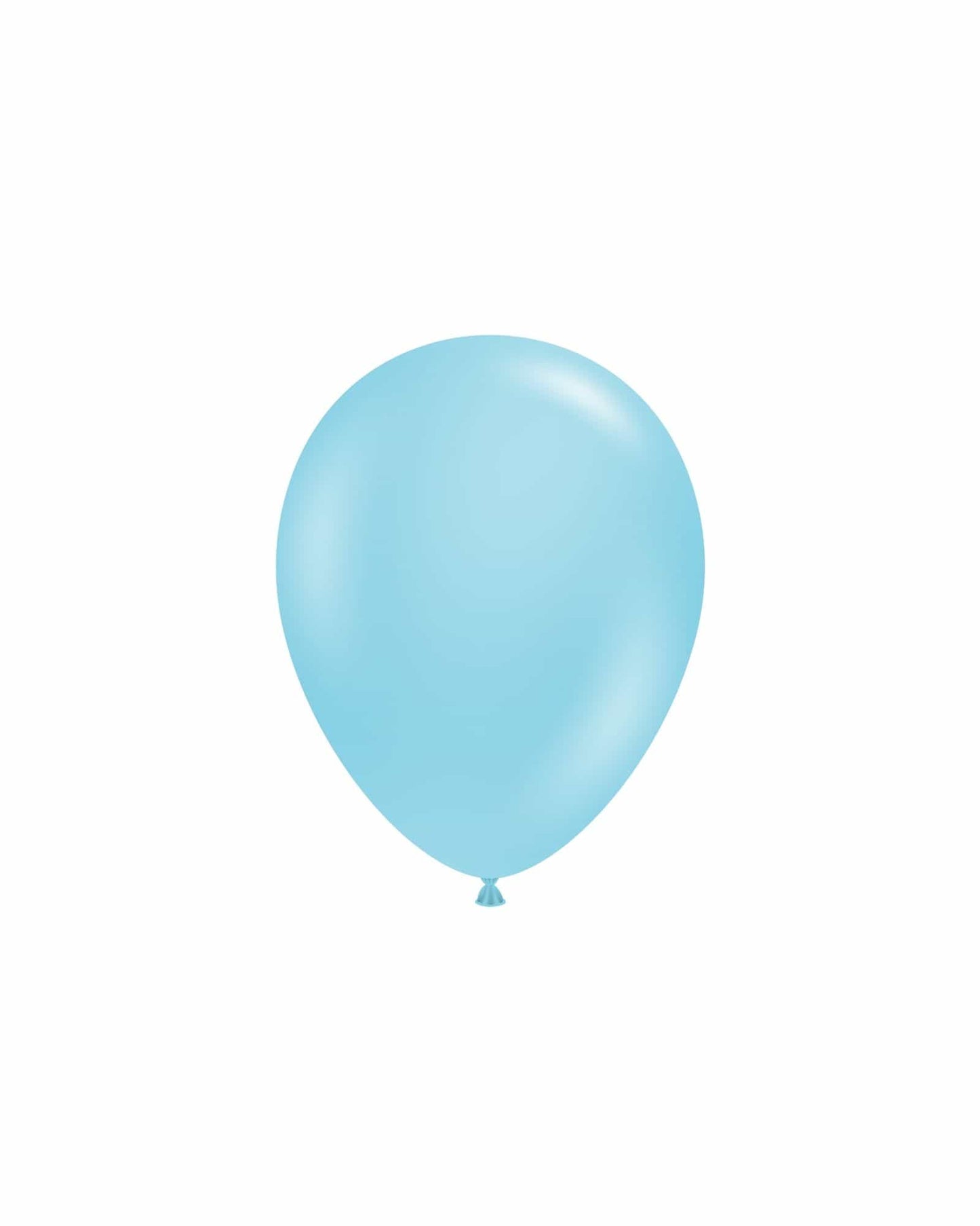 A single light blue balloon floats against a plain white background, showcasing its smooth, glossy surface.