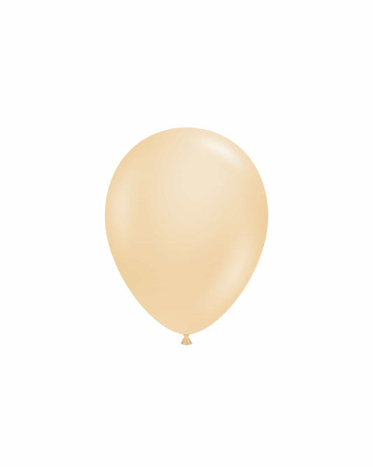 A single light beige balloon against a plain white background, featuring a smooth, glossy texture.