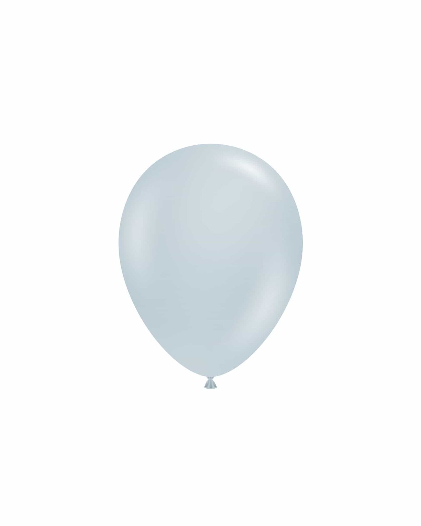 Light blue balloon floating against a plain white background, featuring a glossy surface and a tied end.