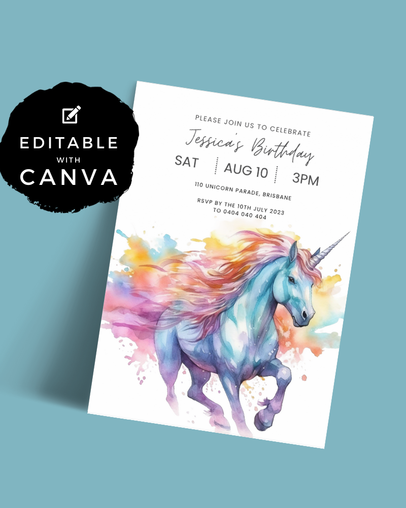 
            
                Load image into Gallery viewer, Unicorn Birthday Party Invite | Digital Download ALW110
            
        