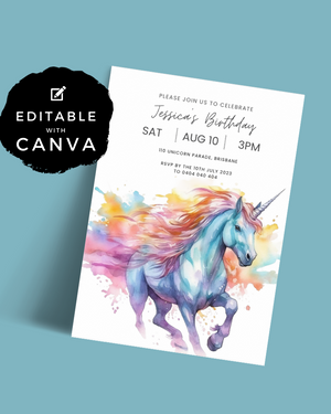 
            
                Load image into Gallery viewer, Unicorn Birthday Party Invite | Digital Download ALW110
            
        