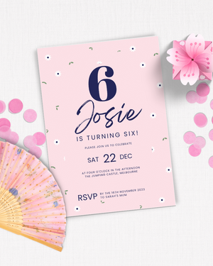 Pink Tiny Flower Birthday Party Invite Ages 1-90 | Digital Download ALW19
