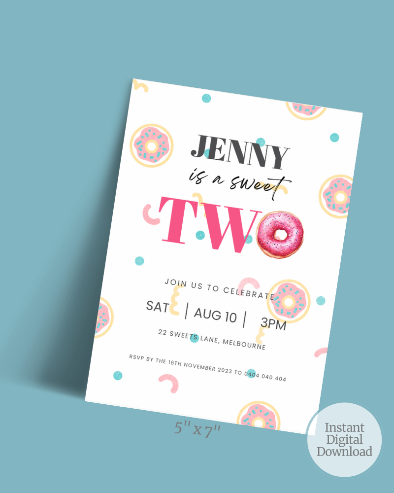 Sweet Two Donut Birthday Party Invite | Digital Download ALW77