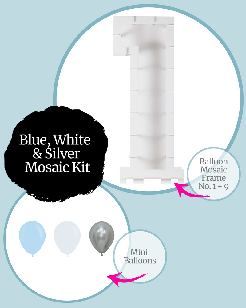 
            
                Load image into Gallery viewer, Blue, White &amp;amp; Silver DIY Balloon Mosaic Kit
            
        