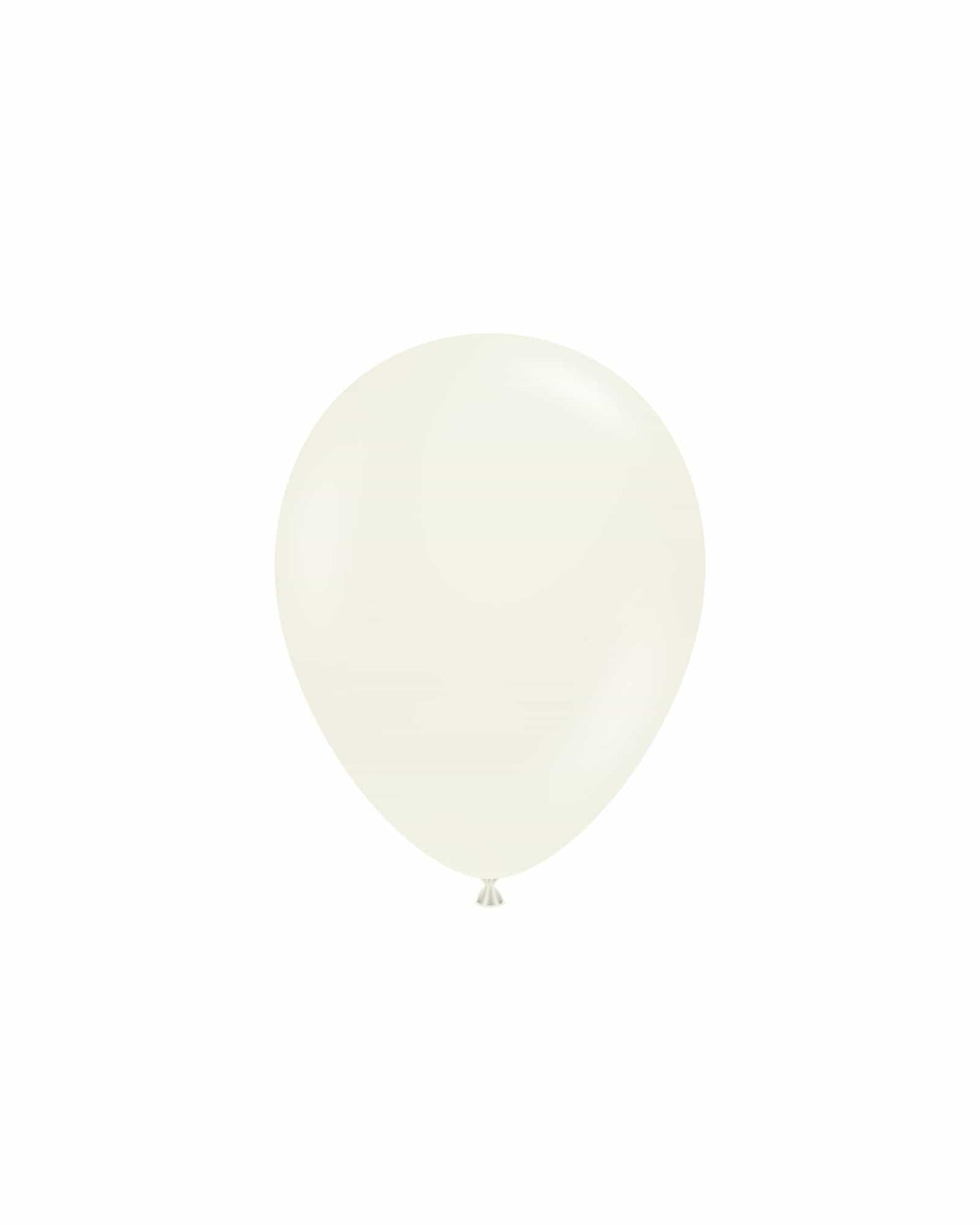 A pale balloon floats against a white background, reflecting light with a smooth, glossy surface.