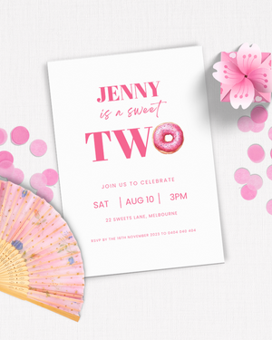 Pink Donut 2nd Birthday Party Invite | Digital Download ALW78