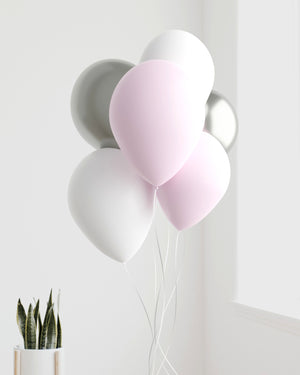
            
                Load image into Gallery viewer, Pink, White &amp;amp; Silver Balloon Bunch
            
        