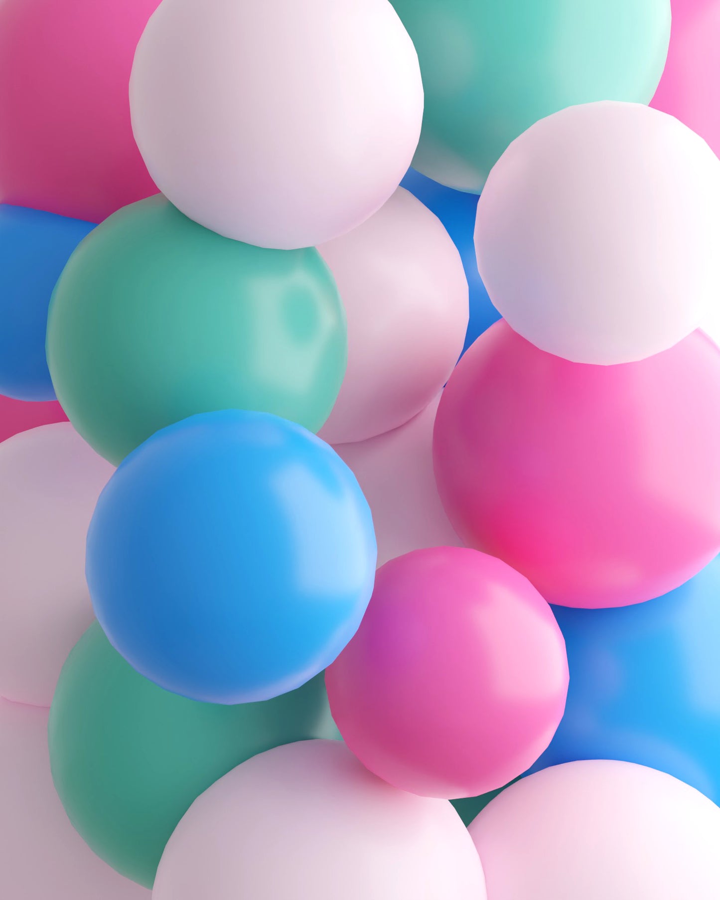 A colorful assortment of glossy spheres in pink, blue, green, and white, creating a vibrant, playful composition.