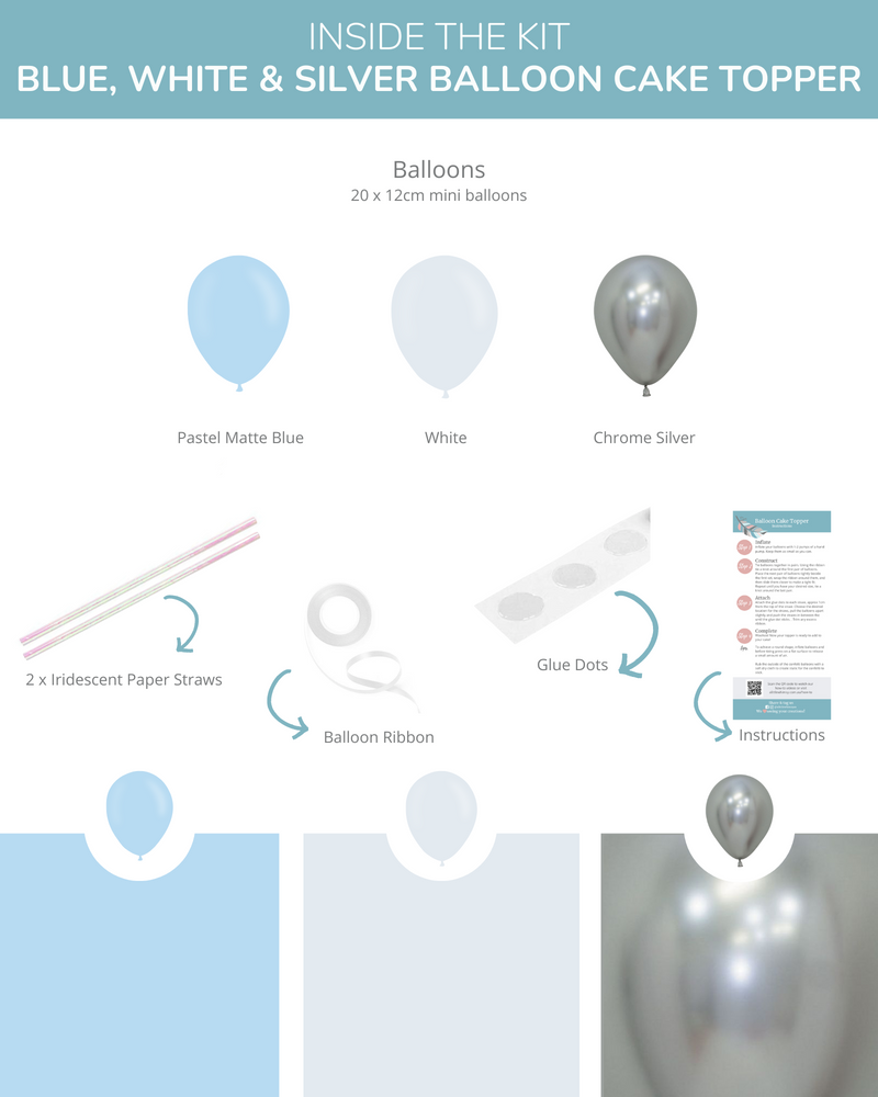 
            
                Load image into Gallery viewer, Blue, White &amp;amp; Silver Balloon Cake Topper
            
        