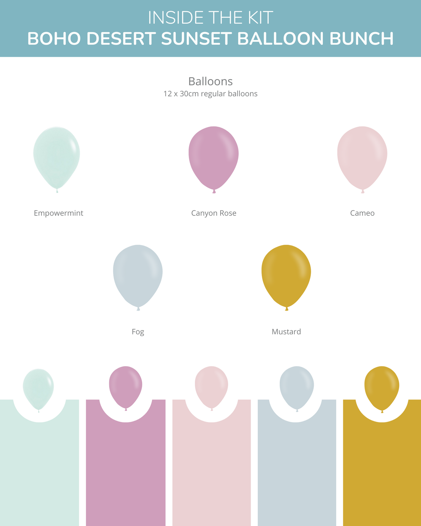 A collection of pastel balloons in soft colors, arranged in a visually appealing layout.