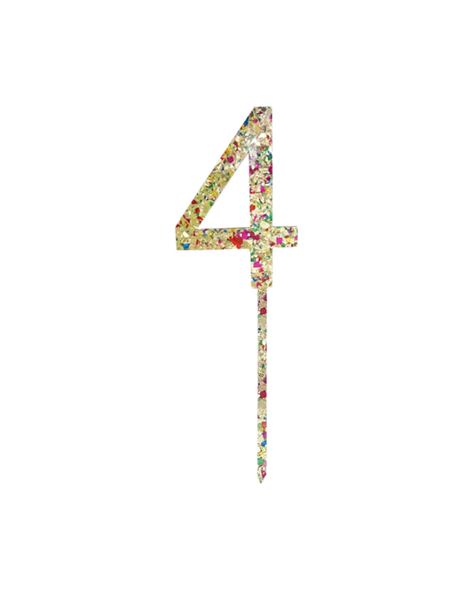 Number 4 Rainbow Glitter Cake Topper