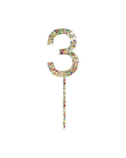 Number 3 Rainbow Glitter Cake Topper