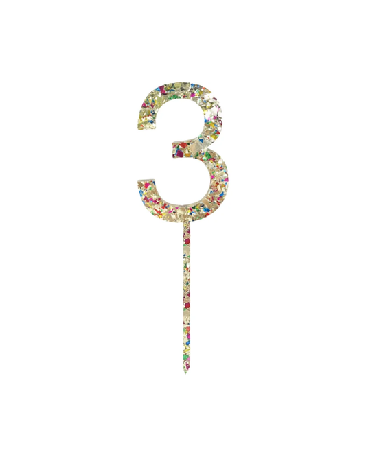 Number 3 Rainbow Glitter Cake Topper