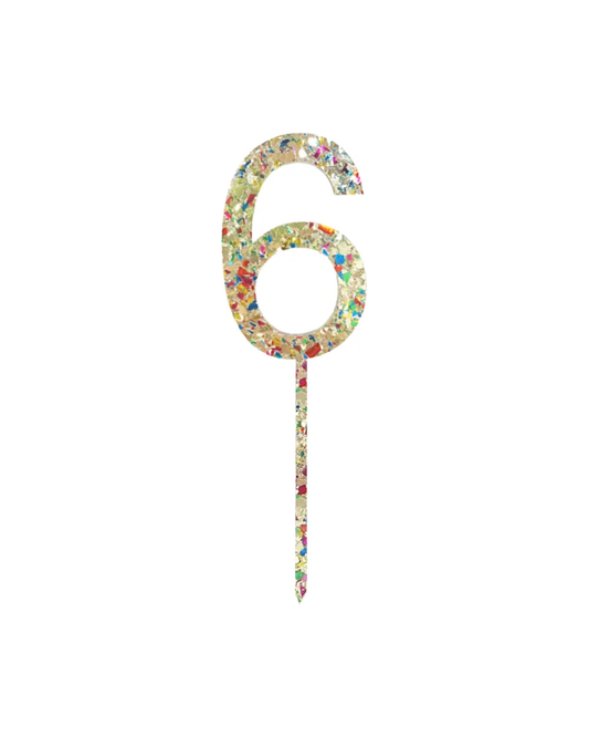 Number 6 Rainbow Glitter Cake Topper