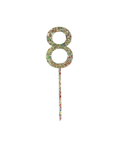 Number 8 Rainbow Glitter Cake Topper
