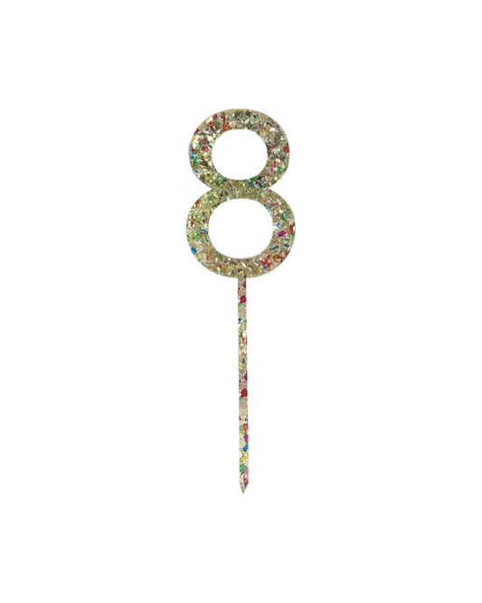 Number 8 Rainbow Glitter Cake Topper