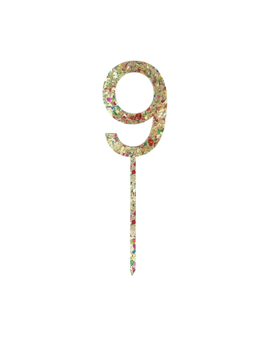 Number 9 Rainbow Glitter Cake Topper
