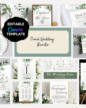 Green Floral Wedding Stationery Bundle | Digital Download