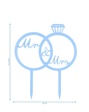 Mr & Mrs In Rings Cake Topper (Custom Colour)