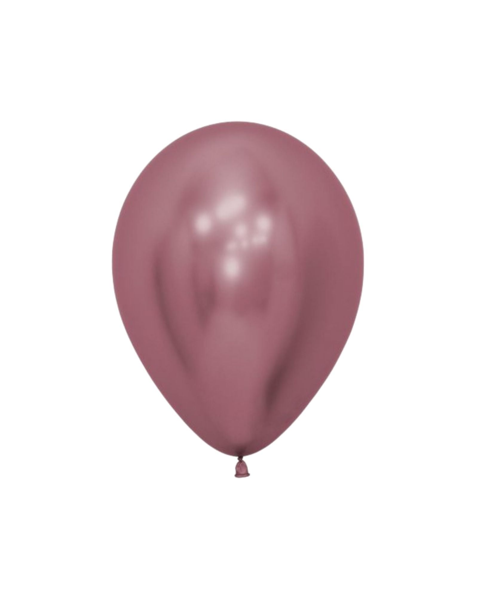 A shiny, pink balloon with a smooth surface and a small knot at the bottom, standing out against a white background.