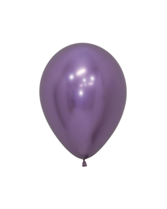 Shiny purple balloon with a smooth surface and subtle highlights, suspended against a clean white background.