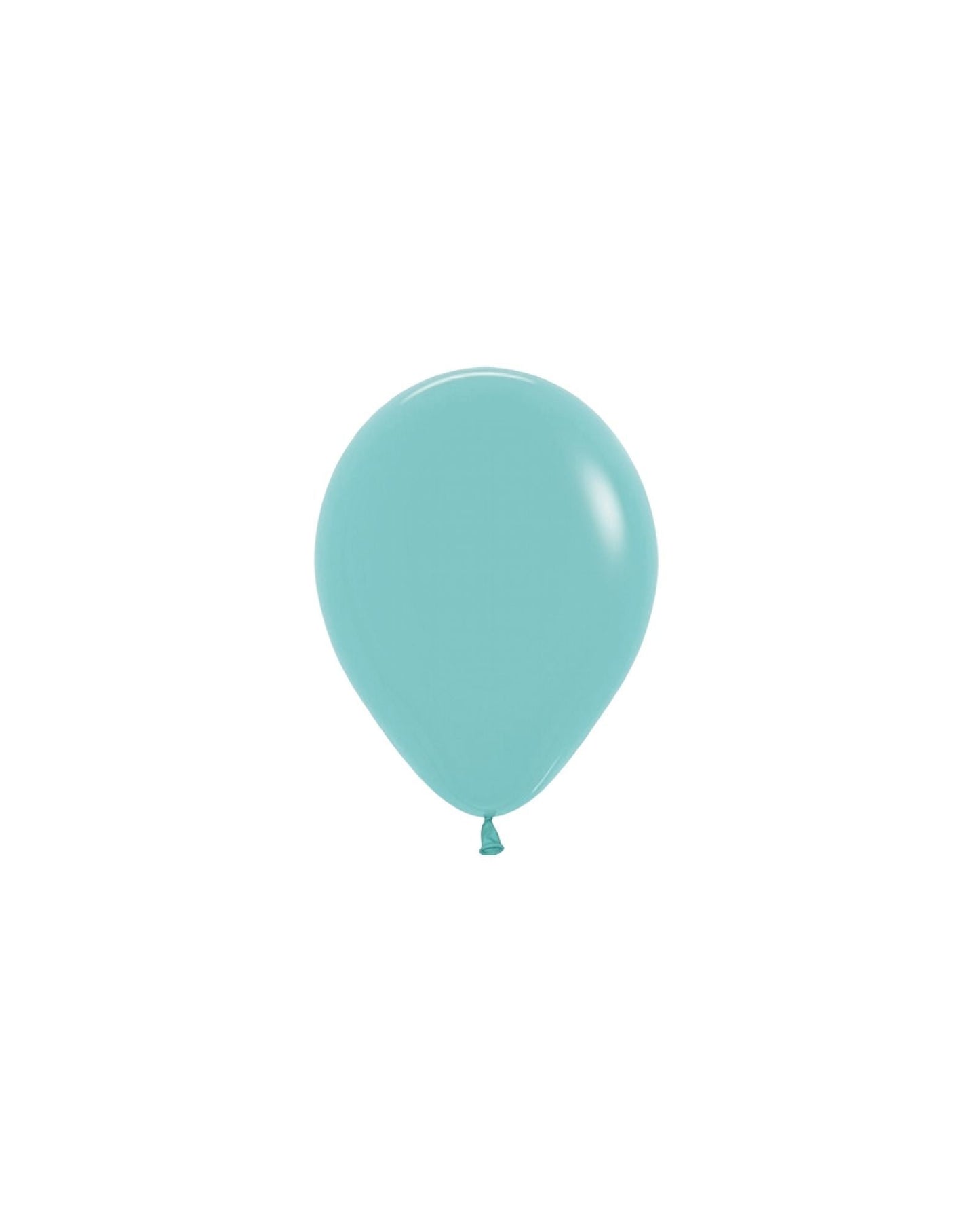 A single, smooth aquamarine balloon with a rounded shape, set against a white background.