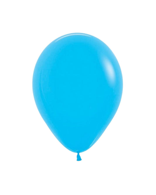 Bright blue balloon with a smooth surface, featuring a pointed end and a glossy finish, set against a white background.