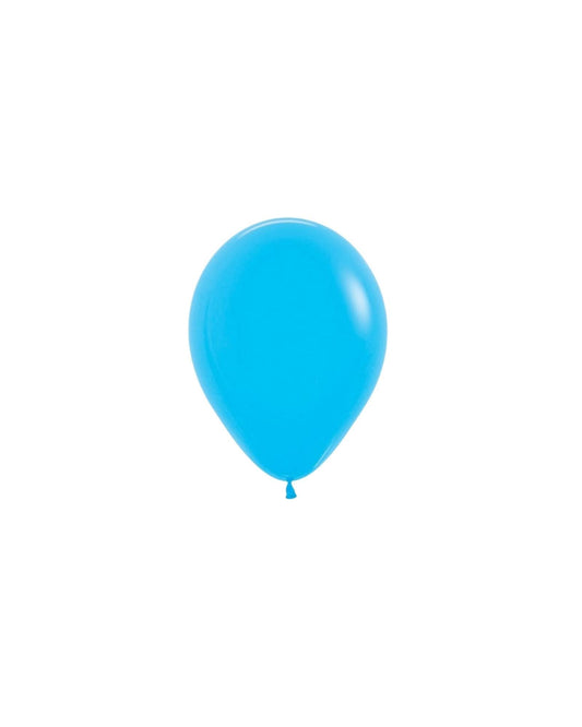 Bright blue balloon on a white background, showcasing a smooth, glossy surface and a classic teardrop shape.