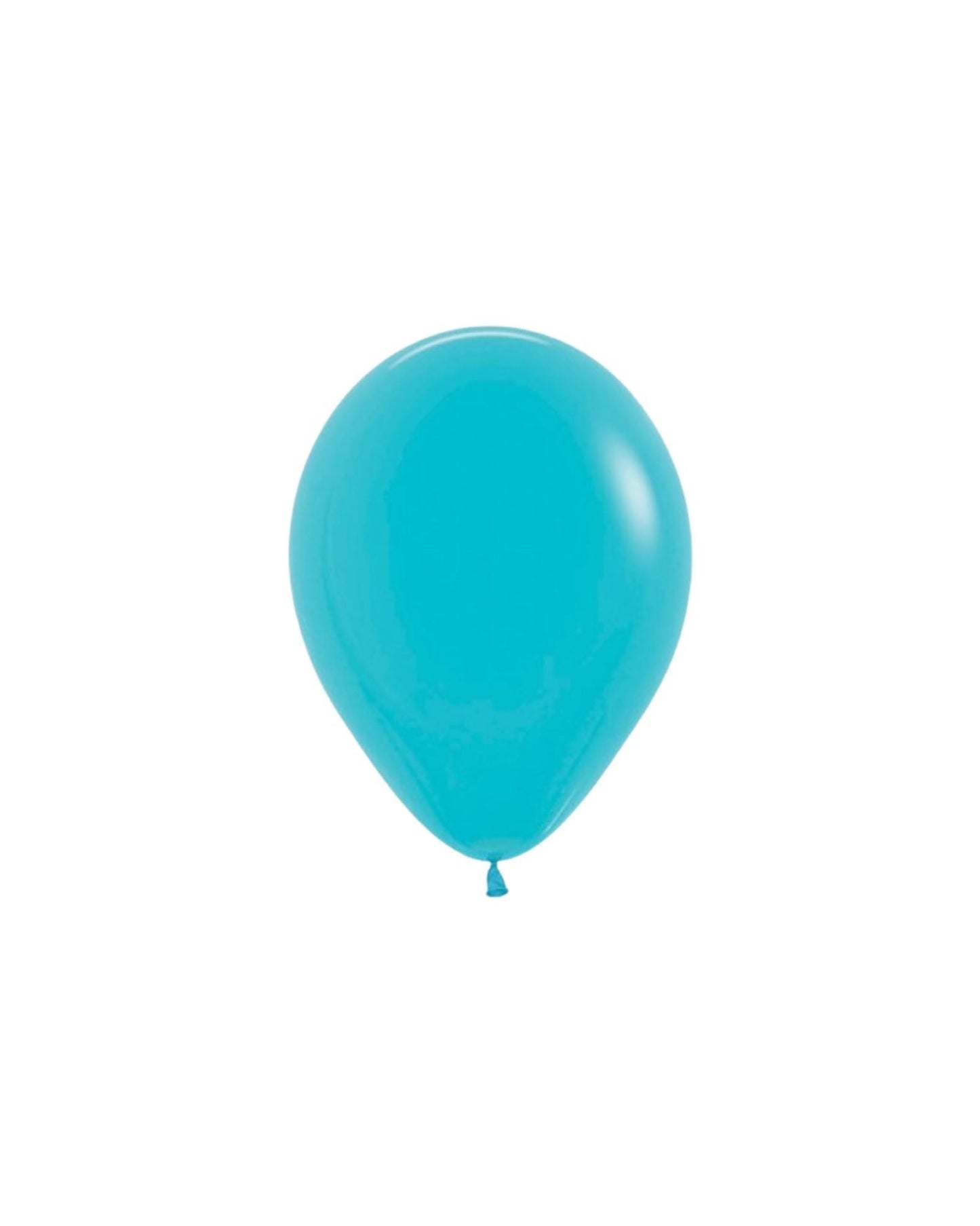 Bright turquoise balloon with a glossy finish, perfectly shaped and suspended against a plain background.