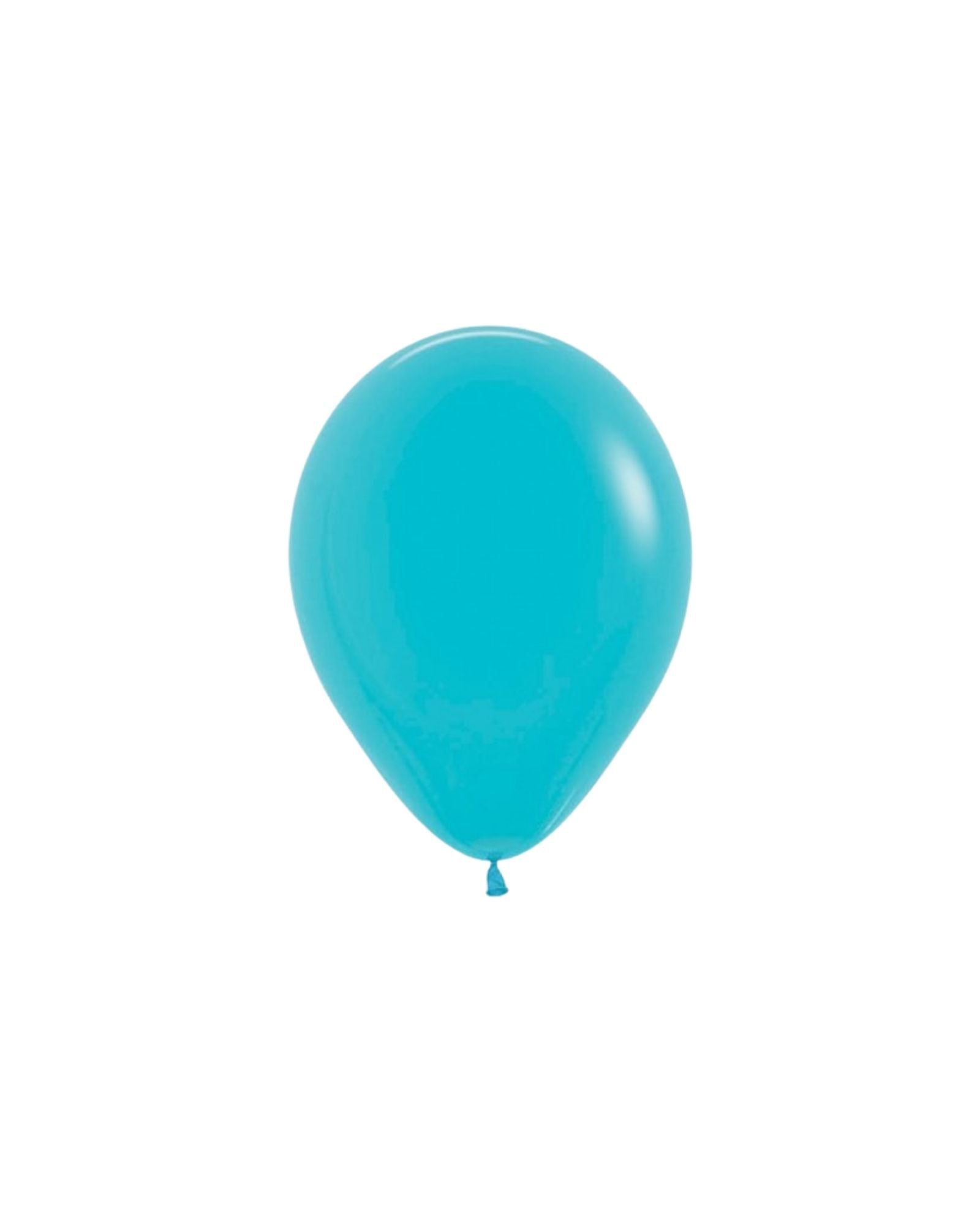 Bright turquoise balloon with a glossy finish, perfectly shaped and suspended against a plain background.