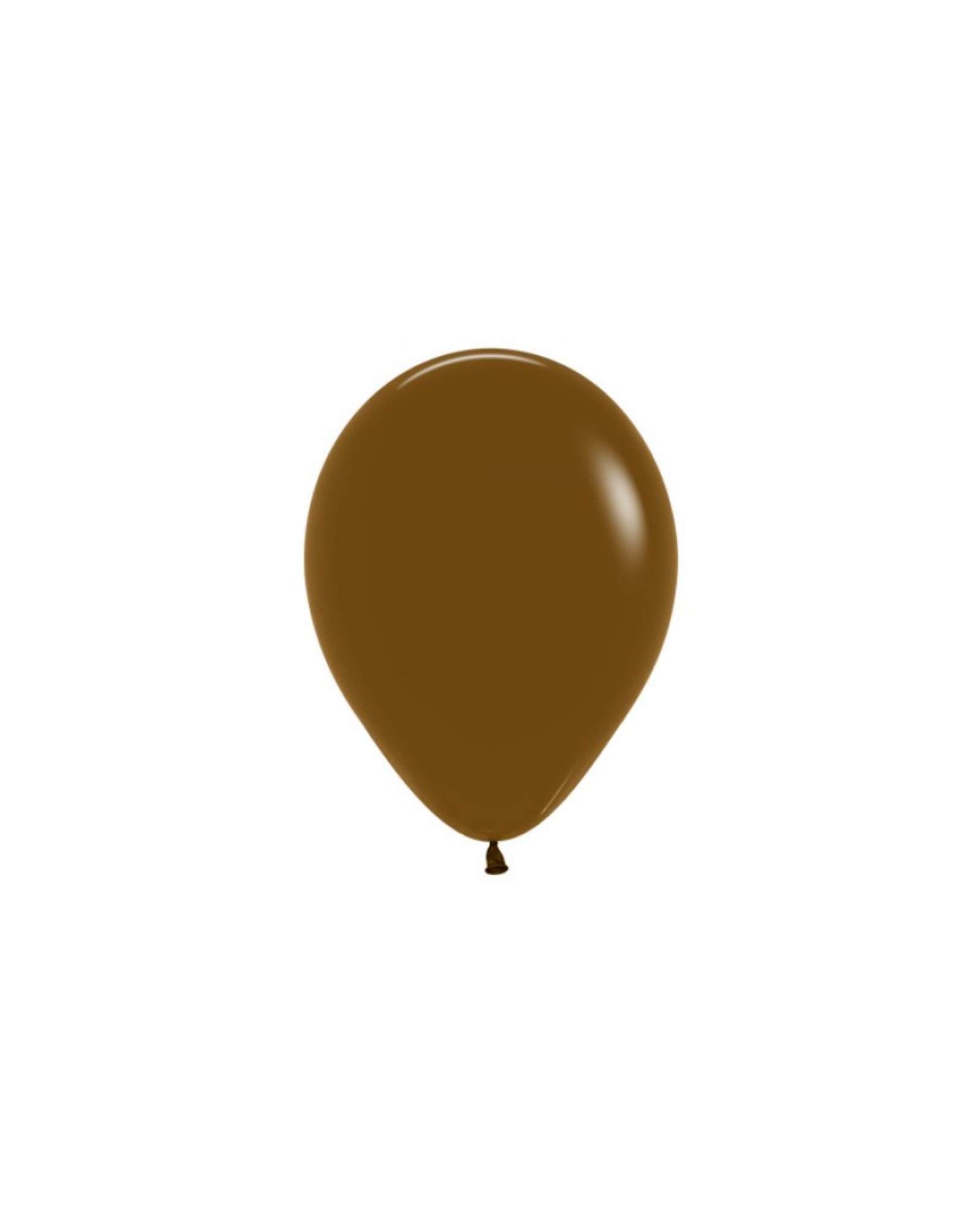 A glossy, brown balloon with a rounded shape, suspended against a white background.