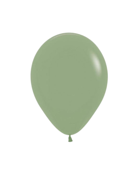 A smooth, round balloon in a soft eucalyptus green, showcasing a simple yet elegant design against a white background.