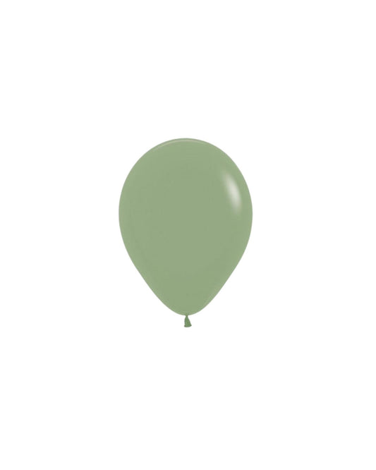 A smooth, rounded balloon in a muted green hue, floating against a plain white background.