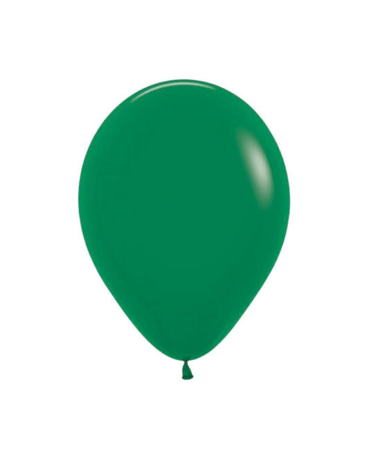 Bright forest green balloon with a glossy finish, featuring a tapered end and a smooth, round shape.