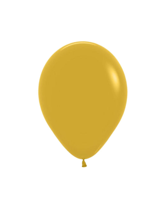 A shiny yellow balloon with a tapered bottom against a plain white background, creating a cheerful and bright appearance.