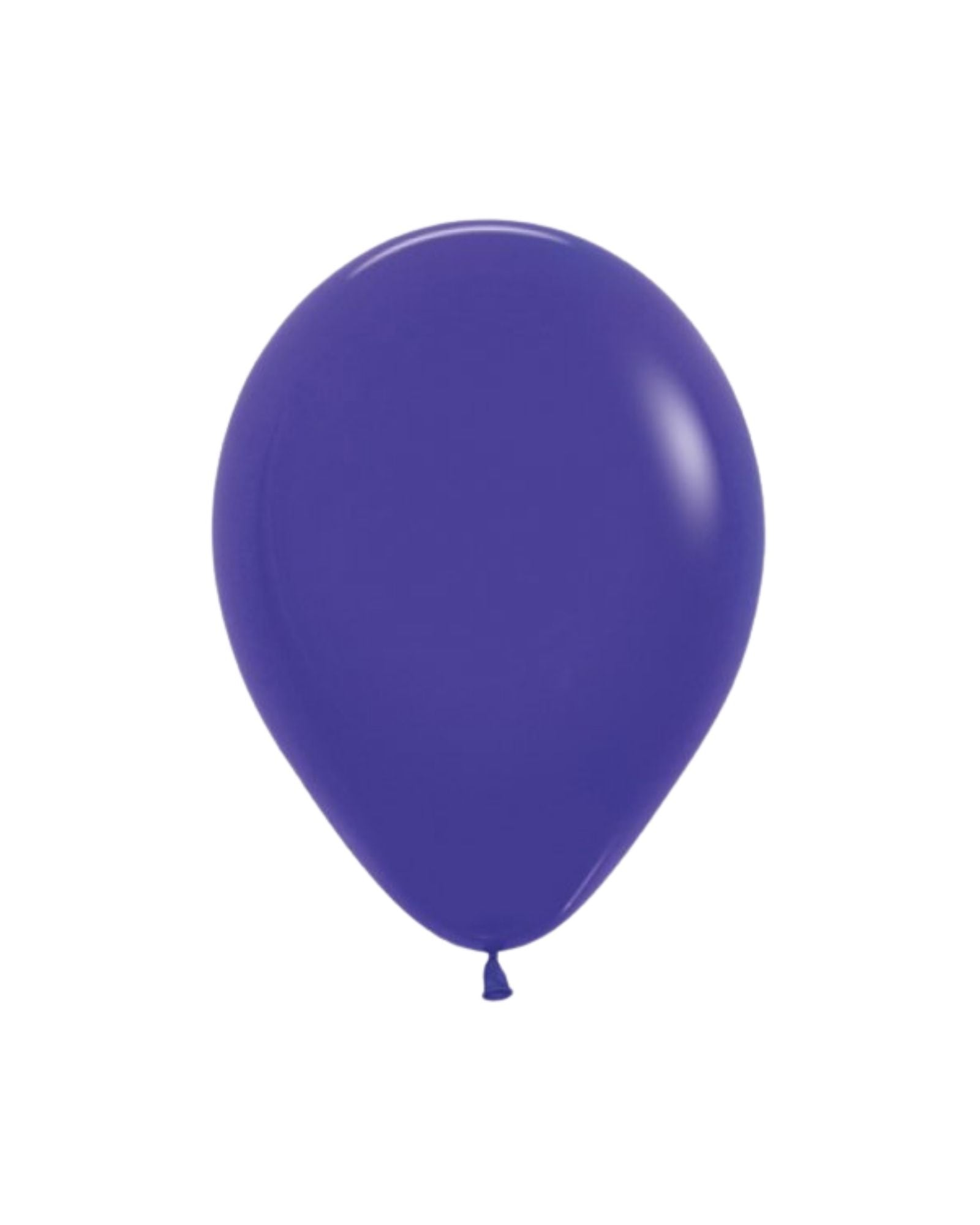 A shiny, violet balloon with a smooth surface, featuring a rounded shape and a small knot at the bottom.