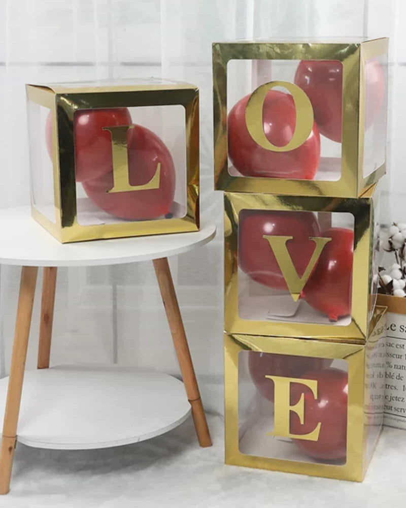 Transparent 'LOVE' Gold Balloon Boxes (4 Pack) - A Little Whimsy