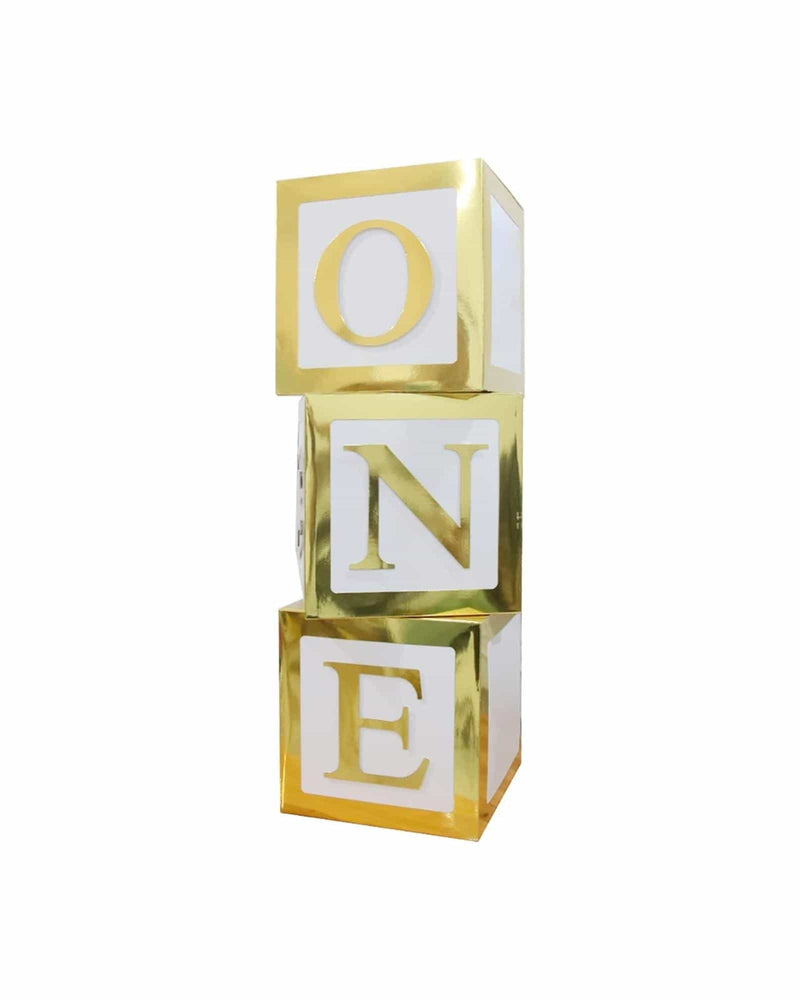 Transparent 'ONE' Gold Balloon Boxes (3 Pack)