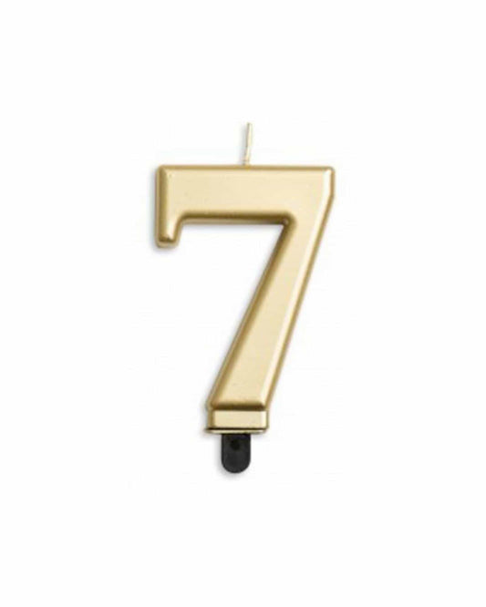 Shiny gold numeral seven with a black base, ideal for celebrations or special occasions.