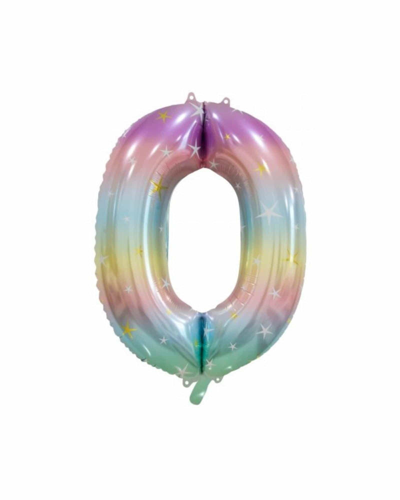 Number 0 Pastel Rainbow Foil Balloon (86cm) - A Little Whimsy