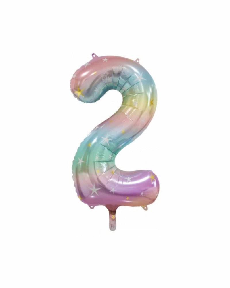 Number 2 Pastel Rainbow Foil Balloon (86cm) - A Little Whimsy