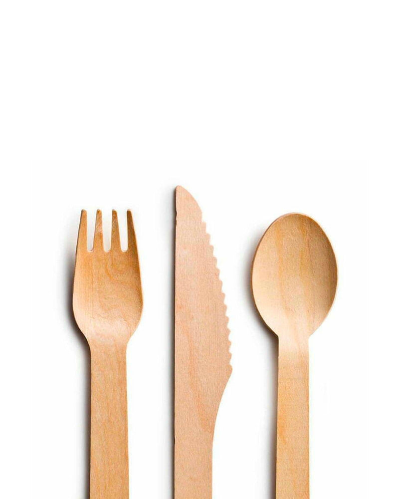 
            
                Load image into Gallery viewer, Wooden Cutlery Fork, Knife and Spoon Close Up
            
        
