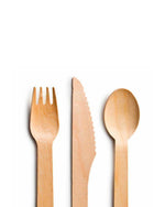 Wooden Cutlery Fork, Knife and Spoon Close Up