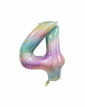 Number 4 Pastel Rainbow Foil Balloon (86cm) - A Little Whimsy